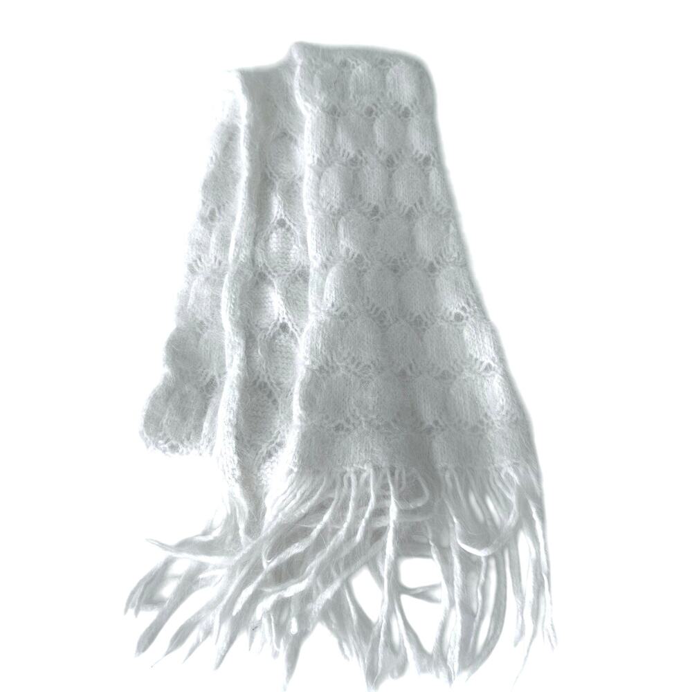 Abercrombie White Scarf with Fringe - Dainty Design